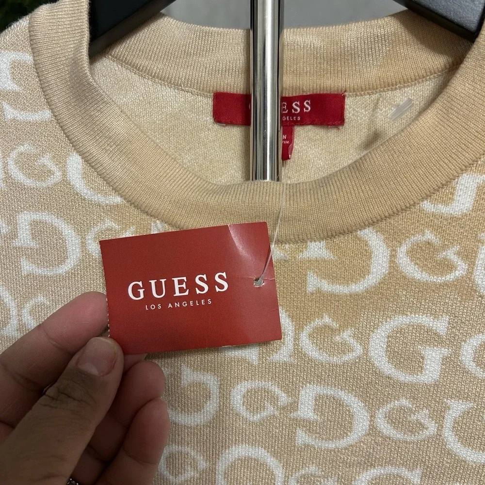 Guess Jalee SS Sweater Smoked Peach Multi‎ Monogram Logo Knit Top R3BR46 Z2NM0